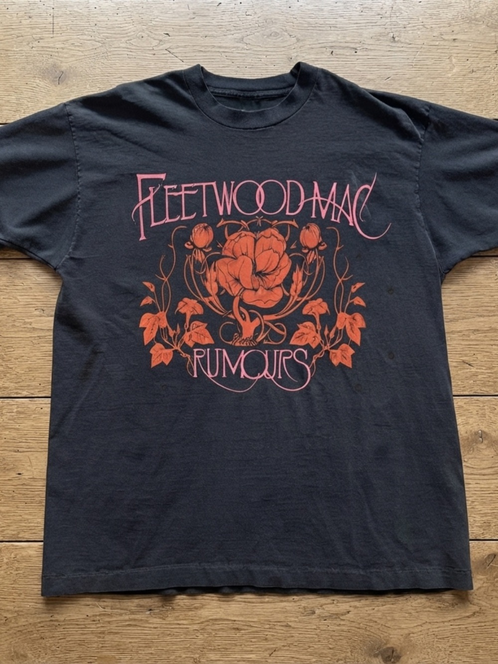 Gildan Black Fleetwood Mac 'Rumours' Tee with Red Floral Print
